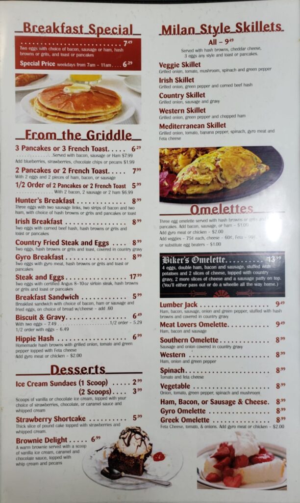 Milan Coney Island Menu 1