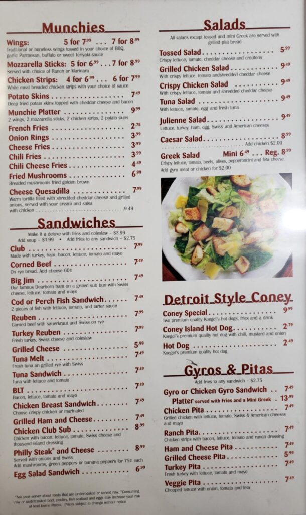 Milan Coney Island Menu 2
